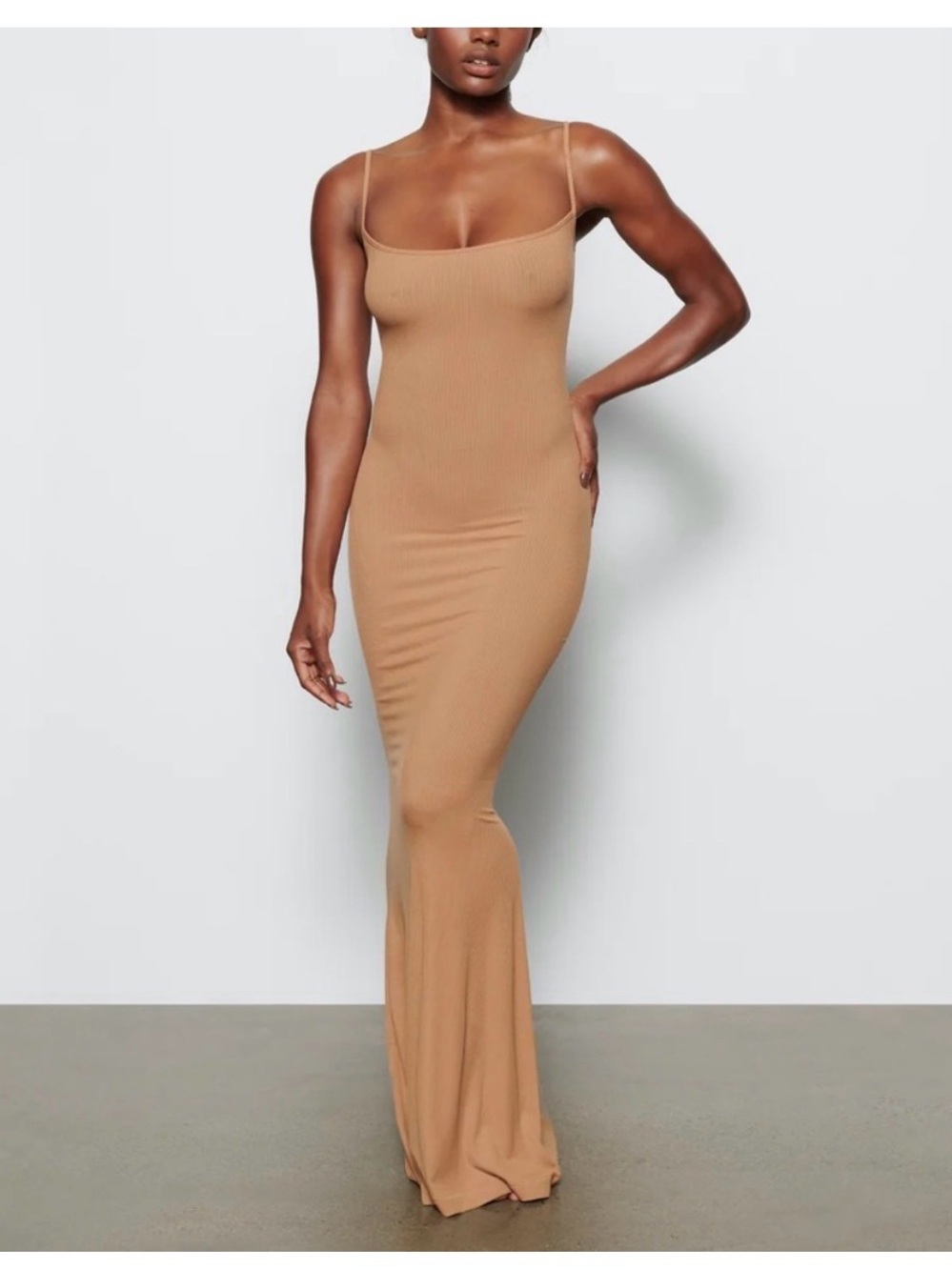 NWT SKIMS Ribbed Maxi Slip Dress in Camel